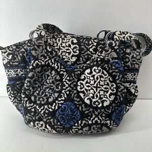 Vera Bradley Shoulder Bag Retired Pattern Canterbury Cobalt Blue Black White